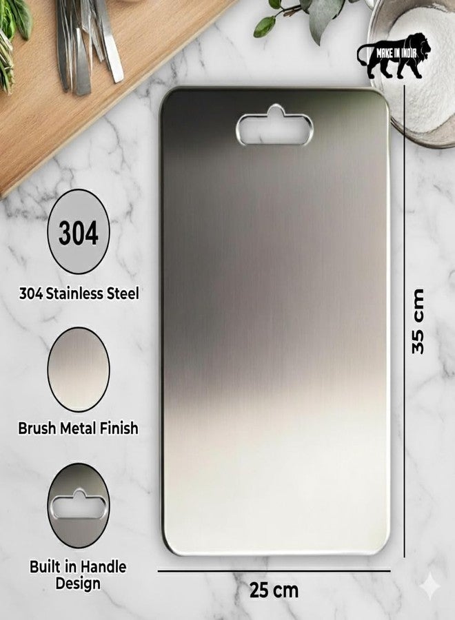 Tivora لوح تقطيع من الفولاذ المقاوم للصدأ من تيفورا، 35 × 25 سم، لوح تقطيع كبير للمطبخ بمقبض - Image 2